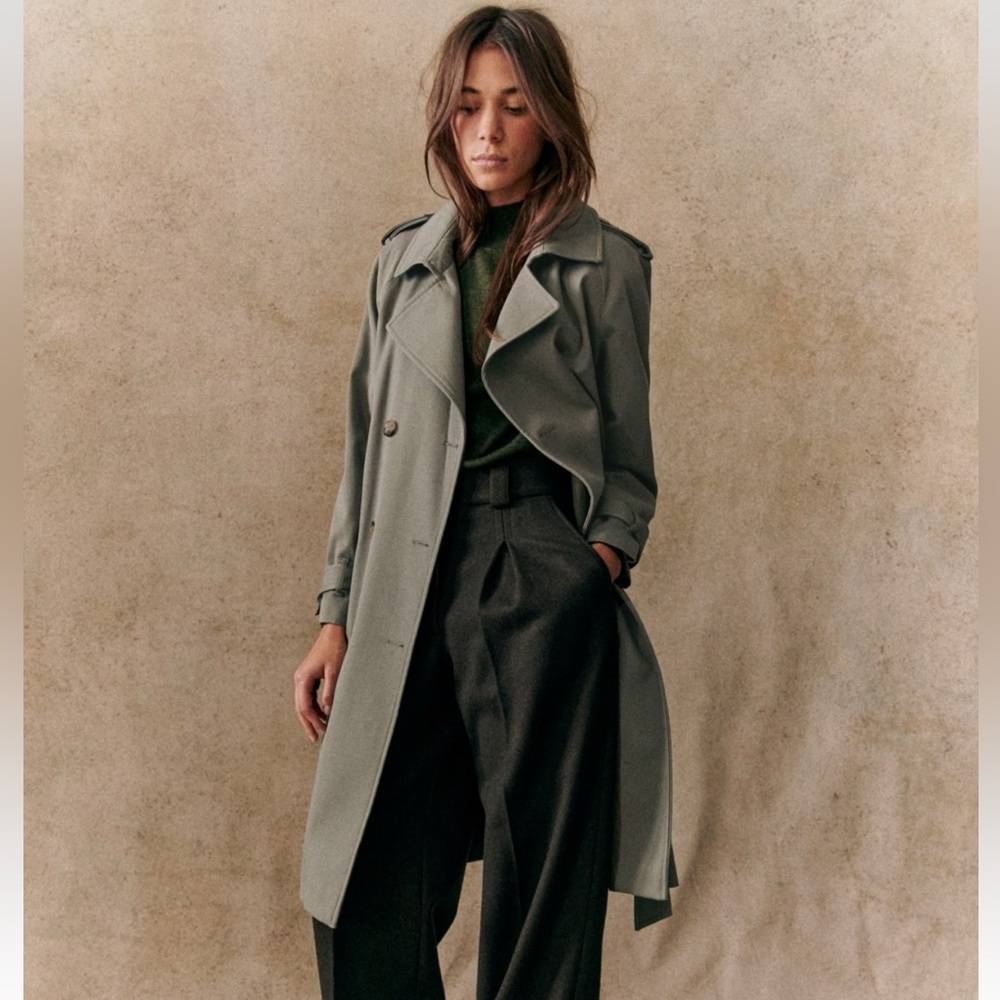 NWT Sezane Scott Trench Coat, Olive Green, US size 10
